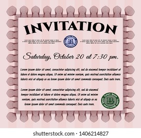 Red Invitation template. With great quality guilloche pattern. Detailed. Beauty design. 
