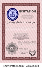 Red Invitation template. With great quality guilloche pattern. Sophisticated design. Vector illustration. 