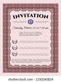 Red Invitation template. With guilloche pattern. Detailed. Beauty design. 