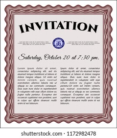 Red Invitation template. With guilloche pattern and background. Superior design. Detailed. 