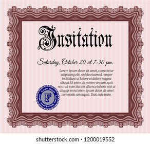 Red Invitation template. With guilloche pattern and background. Sophisticated design. Detailed. 