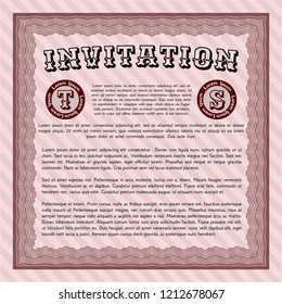 Red Invitation template. With guilloche pattern and background. Customizable, Easy to edit and change colors. Retro design. 