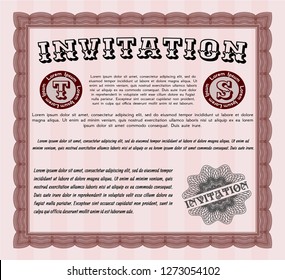 Red Invitation template. With guilloche pattern and background. Sophisticated design. Detailed. 