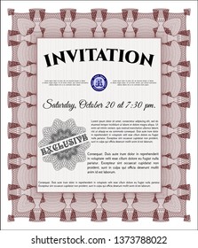 Red Invitation template. With guilloche pattern and background. Beauty design. Customizable, Easy to edit and change colors. 
