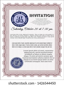 Red Invitation template. With guilloche pattern. Detailed. Cordial design. 