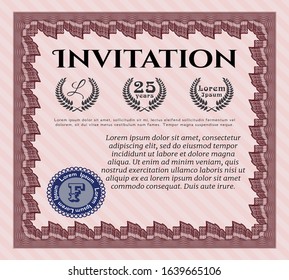 Red Invitation template. With guilloche pattern. Detailed. Sophisticated design. 