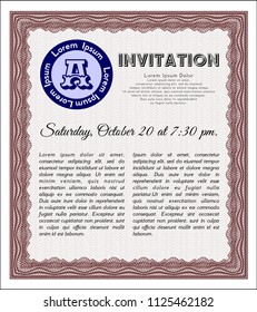 Red Invitation template. With linear background. Detailed. Cordial design. 