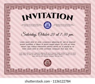 Red Invitation template. With linear background. Beauty design. Vector illustration. 