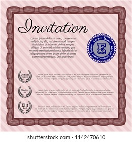 Red Invitation template. With linear background. Vector illustration. Cordial design. 