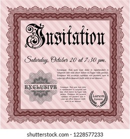 Red Invitation template. With linear background. Money Pattern. Vector illustration. 