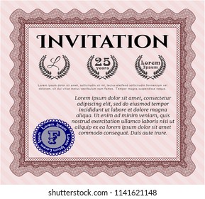 Red Invitation template. Lovely design. Detailed. With complex background. 