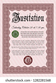 Red Invitation template. Lovely design. Vector illustration. With background. 
