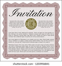 Red Invitation template. Modern design. With complex linear background. Vector illustration. 
