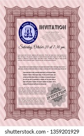 Red Invitation template. Modern design. Vector illustration. With background. 