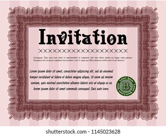 Red Invitation template. Money design. Customizable, Easy to edit and change colors. With great quality guilloche pattern. 