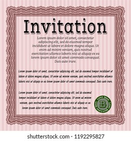 Red Invitation template. Money design. Detailed. Complex background. 