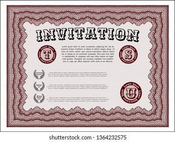 Red Invitation template. Money design. Detailed. With background. 