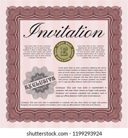 Red Invitation template. Money Pattern design. With guilloche pattern and background. Detailed. 