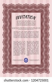 Red Invitation template. Money Pattern design. Customizable, Easy to edit and change colors. With background. 