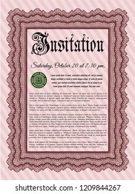 Red Invitation template. Money Pattern design. Complex background. Vector illustration. 