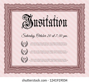 Red Invitation template. Money Pattern. Detailed. With linear background. 