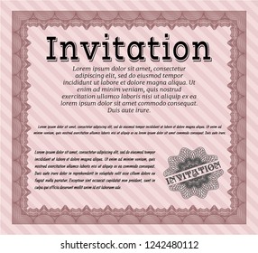Red Invitation template. Money Pattern design. Detailed. With great quality guilloche pattern. 