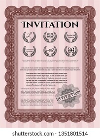 Red Invitation template. Money Pattern. With great quality guilloche pattern. Detailed. 
