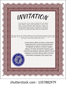 Red Invitation template. Money Pattern design. With great quality guilloche pattern. Detailed. 