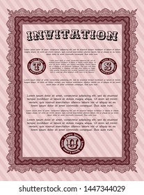 Red Invitation template. Money Pattern. Customizable, Easy to edit and change colors. With complex linear background. 