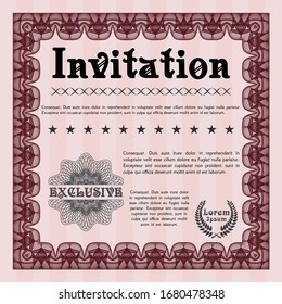 Red Invitation template. Money Pattern design. With guilloche pattern and background. Customizable, Easy to edit and change colors. 