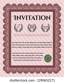 Red Invitation template. Nice design. With complex linear background. Detailed. 