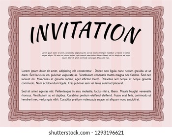 Red Invitation template. Nice design. Detailed. With great quality guilloche pattern. 