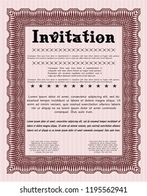 Red Invitation template. Printer friendly. Detailed. Retro design. 