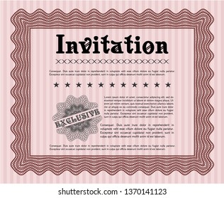 Red Invitation template. Printer friendly. Detailed. Money style design. 