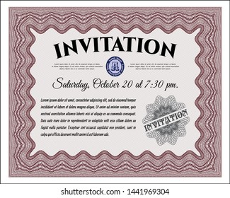 Red Invitation template. Printer friendly. Detailed. Retro design. 