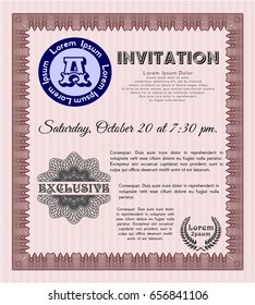 Red Invitation template. With quality background. Money Pattern. Vector illustration. 