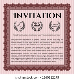 Red Invitation template. Retro design. Vector illustration. With guilloche pattern. 