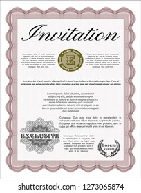 Red Invitation template. Retro design. Easy to print. Vector illustration. 