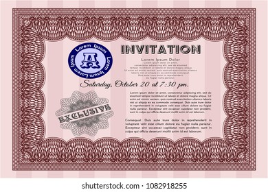  Red Invitation template. Sophisticated design. With guilloche pattern. Customizable, Easy to edit and change colors. 