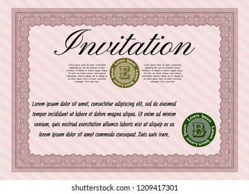 Red Invitation template. Sophisticated design. Detailed. Complex background. 