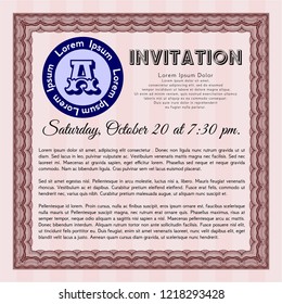 Red Invitation template. Sophisticated design. Vector illustration. With complex linear background. 