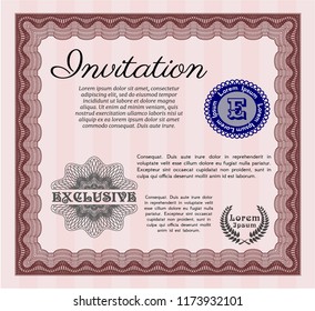 Red Invitation template. Superior design. With great quality guilloche pattern. Customizable, Easy to edit and change colors. 