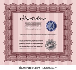 Red Invitation template. Superior design. With linear background. Detailed. 