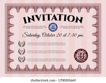 Red Invitation template. Superior design. Vector illustration. Printer friendly. 