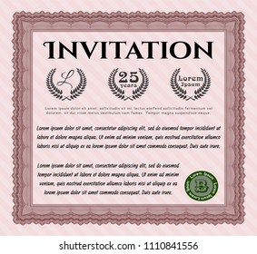  Red Invitation template. Vector illustration. With guilloche pattern. Money design. 