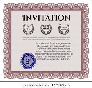 Red Invitation template. Vector illustration. With quality background. Modern design. 