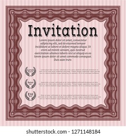 Red Invitation template. Vector illustration. With complex background. Money design. 