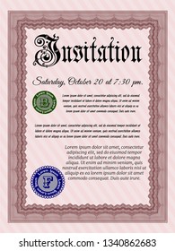 Red Invitation template. Vector illustration. With complex background. Lovely design. 