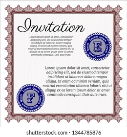 Red Invitation template. Vector illustration. With great quality guilloche pattern. Cordial design. 