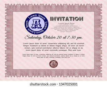 Red Invitation template. Vector illustration. With complex linear background. Sophisticated design. 